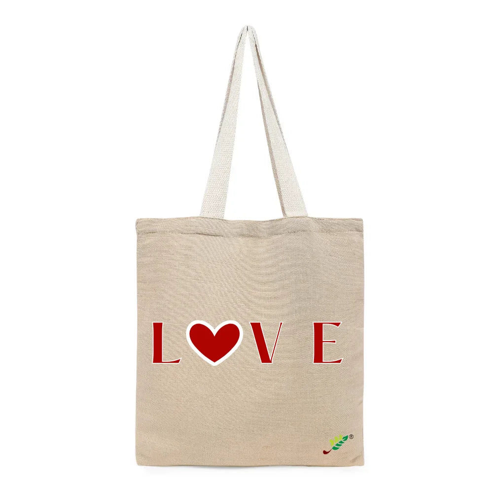 BYFT Love Heart Printed Tote Bag – Romantic Red Heart Reusable Tote | Eco-Friendly Daily Carry Bag (Set of 1)