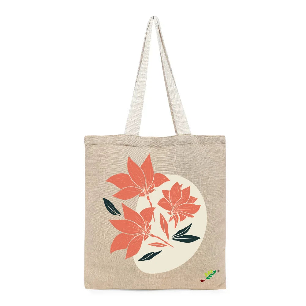 BYFT Elegant Floral Tote Bag – Coral Bloom Printed Reusable Tote | Eco-Friendly Daily Carry Bag (Set of 1)