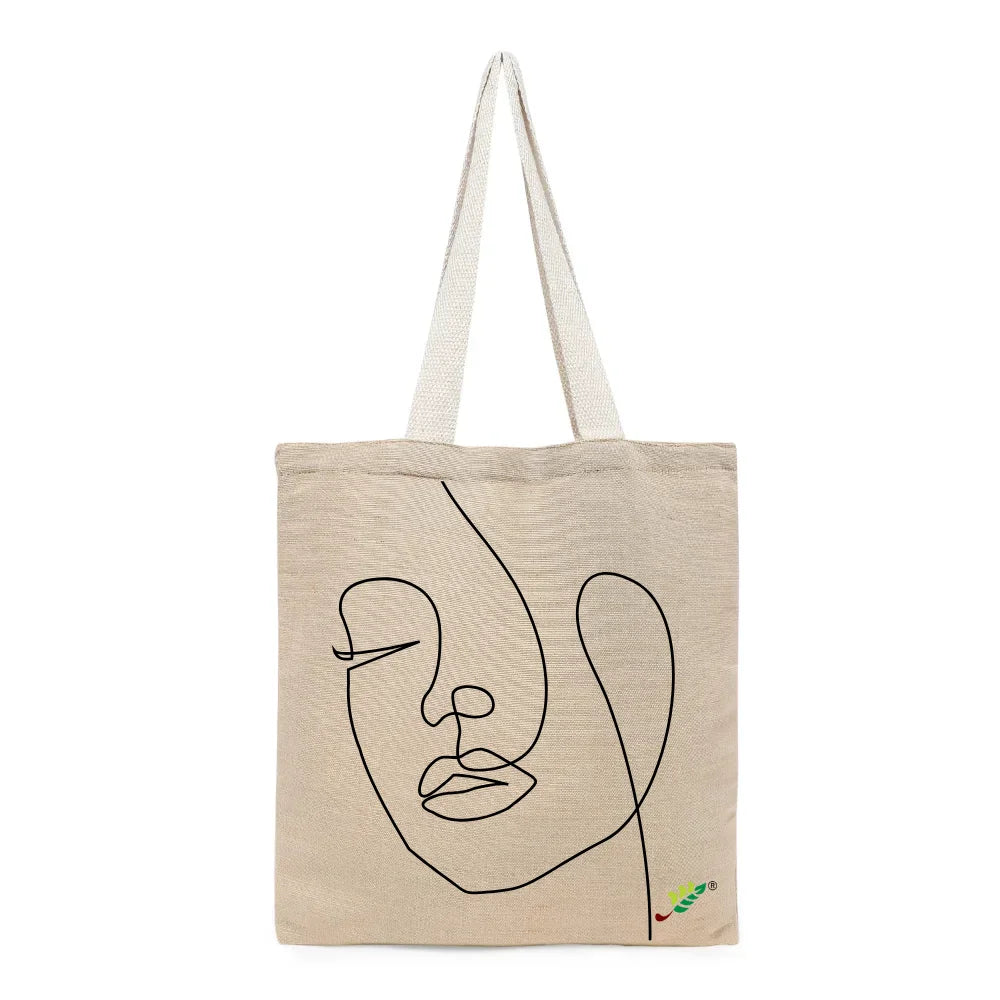 BYFT Minimalist Face Art Tote Bag – “Line of Being” One-Line Printed Reusable Tote | Eco-Friendly Daily Carry Bag (Set of 1)