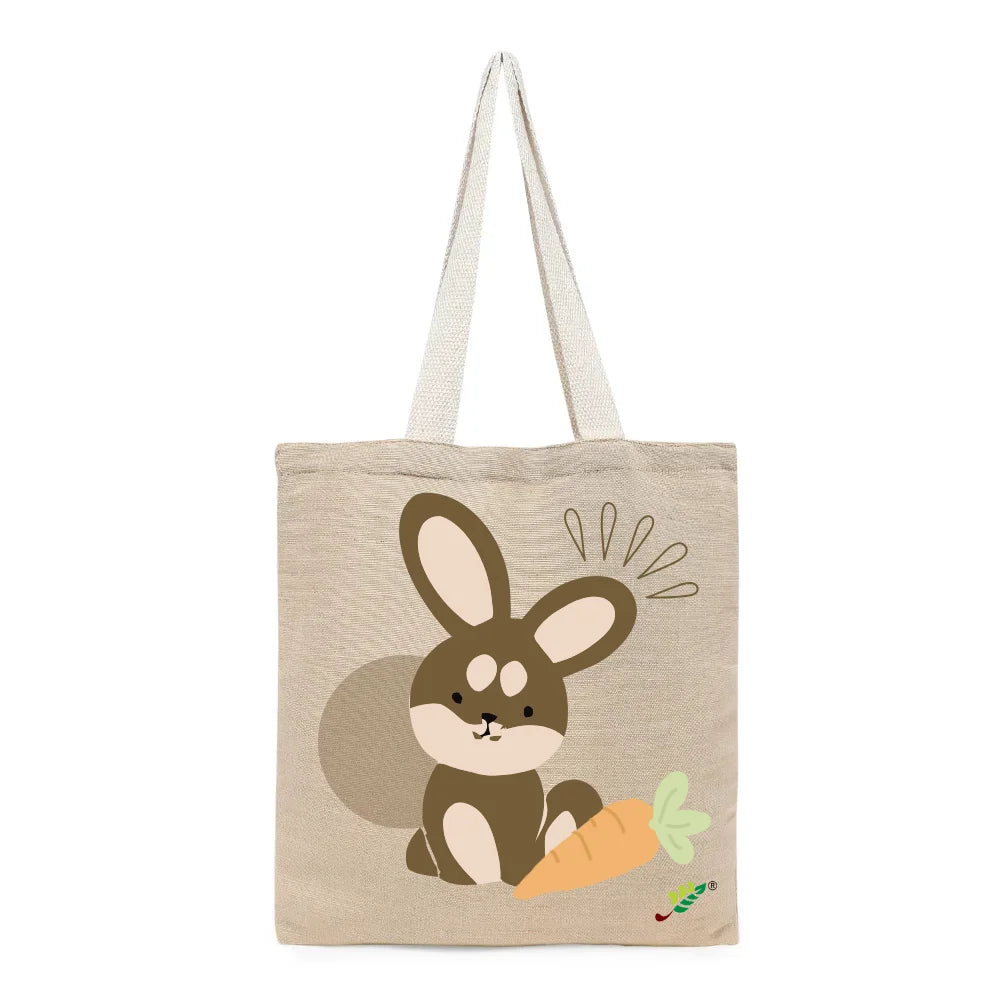 BYFT Adorable Bunny Tote Bag – Brown Rabbit & Carrot Reusable Tote | Eco-Friendly Daily Carry Bag (Set of 1)