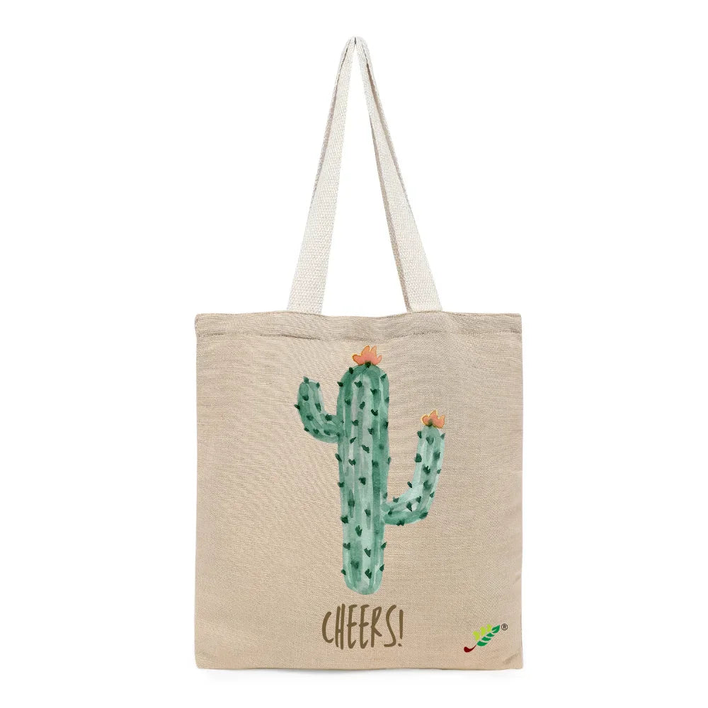 BYFT Aesthetic Desert Tote Bag – “Cactus Cheers!” Bloom Printed Reusable Tote | Eco-Friendly Everyday Carry Bag (Set of 1)