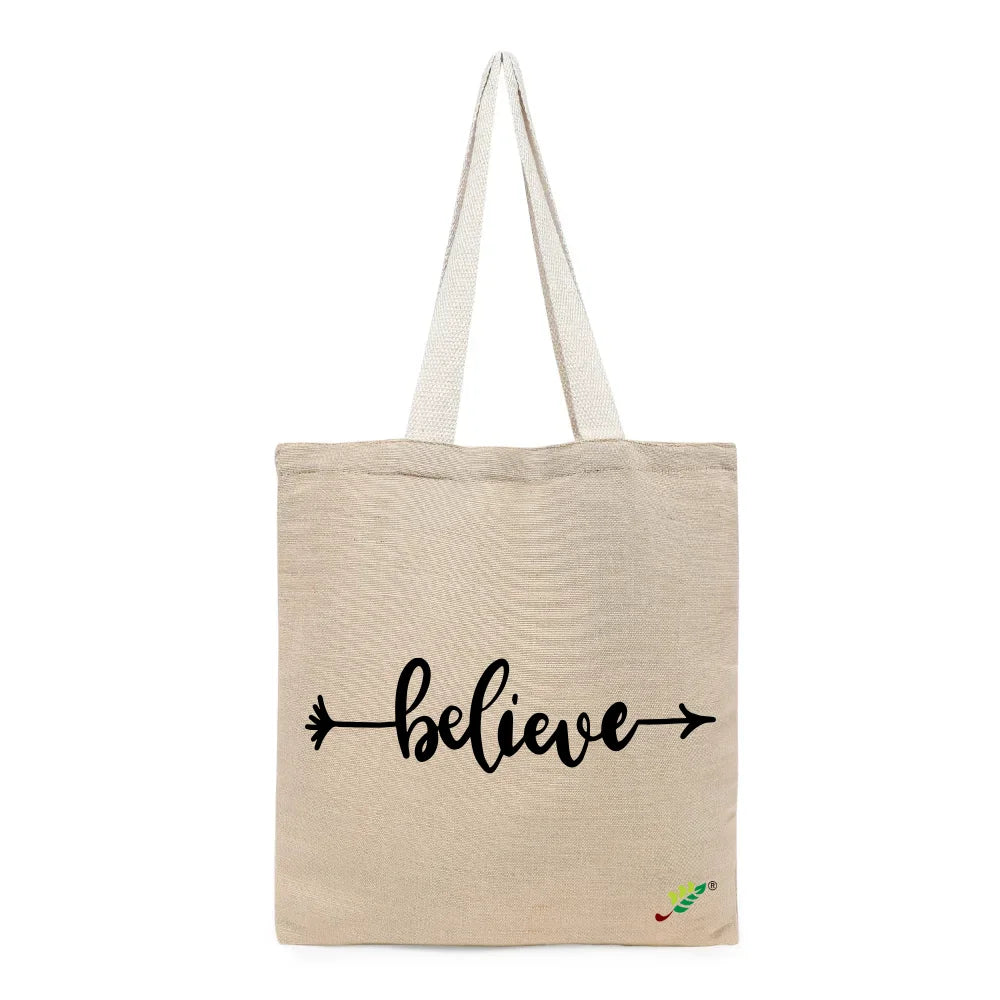 BYFT Minimalist Motivational Tote Bag Believe, Inspirational Printed Reusable Tote Everyday Eco-Friendly Carry Set of 1