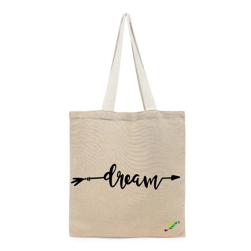 BYFT Inspirational Typography Tote Bag – “Dream” Arrow Printed Reusable Tote | Eco-Friendly Daily Carry Bag (Set of 1)