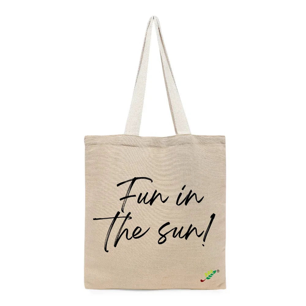 BYFT Summer Vibes Tote Bag – “Fun in the Sun!” Script Printed Reusable Tote | Eco-Friendly Daily Carry Bag (Set of 1)