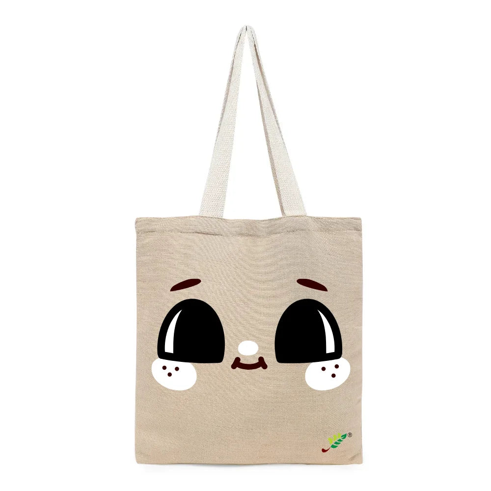BYFT Adorable Smile Tote Bag – Cute Wide-Eyed Printed Reusable Tote | Eco-Friendly Daily Carry Bag (Set of 1)