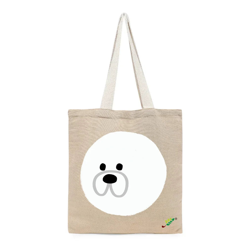 BYFT Minimalist Cute Puppy Tote Bag – Mochi Dog Reusable Tote | Eco-Friendly Daily Carry Bag (Set of 1)