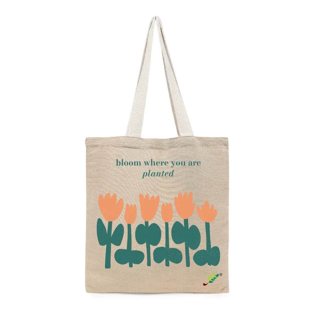 BYFT Inspirational Floral Tote Bag – “Bloom Where You Are Planted” Motivational Printed Tote | Reusable Everyday Carry (Set of 1)