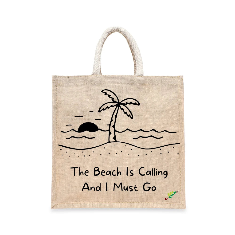BYFT Tropical Beach Tote Bag – “The Beach Is Calling” Nautical Printed Reusable Tote | Eco-Friendly Daily Carry Bag (Set of 1)
