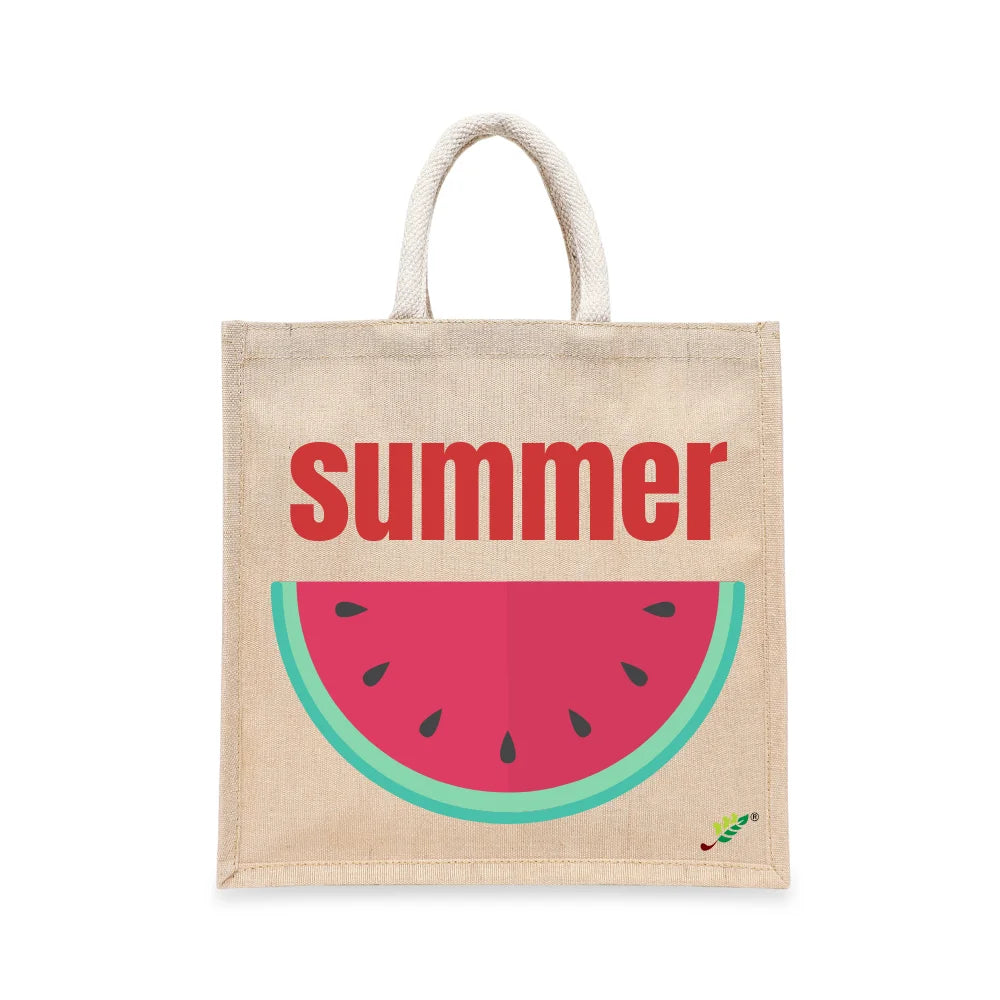 BYFT Summer Watermelon Tote Bag – Vibrant Fruit Slice Printed Reusable Tote | Eco-Friendly Daily Carry Bag (Set of 1)