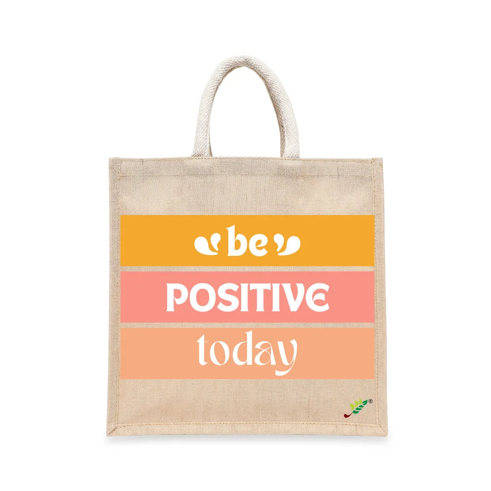 BYFT Motivational Tote Bag "Be Positive Today", Inspirational Printed Reusable Tote Everyday Eco-Friendly Carry Set of 1