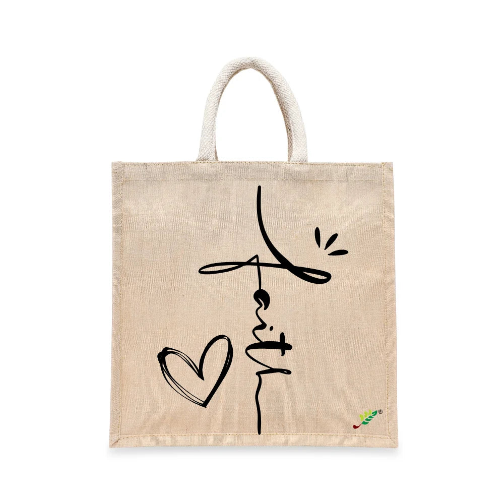 BYFT Inspirational Tote Bag – “Faith” Minimalist Heart Printed Reusable Tote | Eco-Friendly Daily Carry Bag (Set of 1)