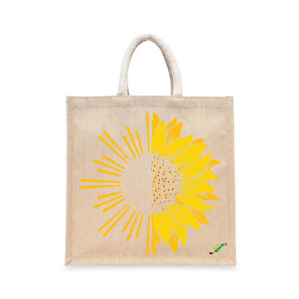 BYFT Artistic Sunflower Tote Bag – Dual-Nature Sun & Sunflower Printed Reusable Tote | Eco-Friendly Daily Carry Bag (Set of 1)