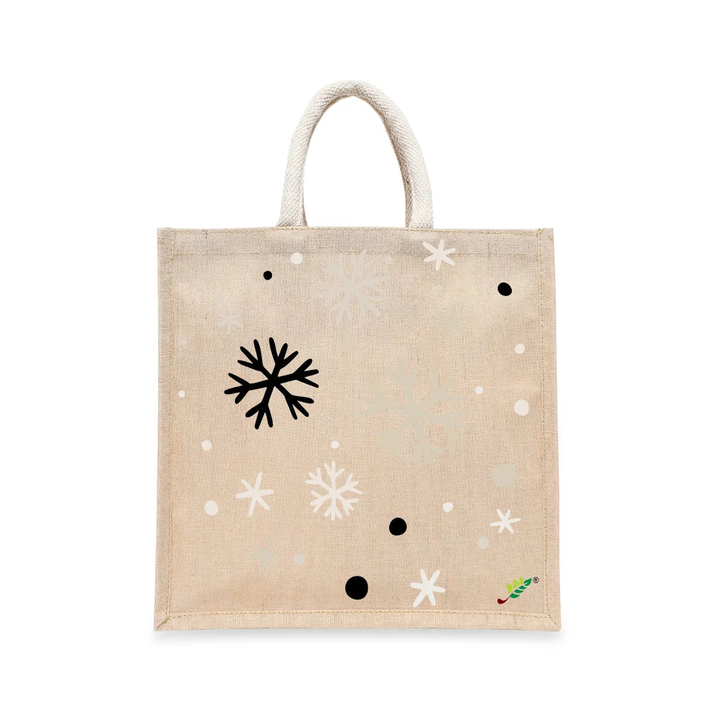 BYFT Winter Snowflakes Tote Bag – Minimalist Festive Snowflake Cluster Printed Reusable Tote | Eco-Friendly Daily Carry Bag (Set of 1)