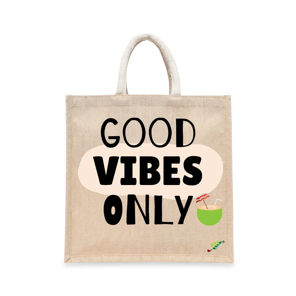 BYFT Tropical Tote Bag – “Good Vibes Only” Coconut Printed Reusable Tote | Eco-Friendly Daily Carry Bag (Set of 1)