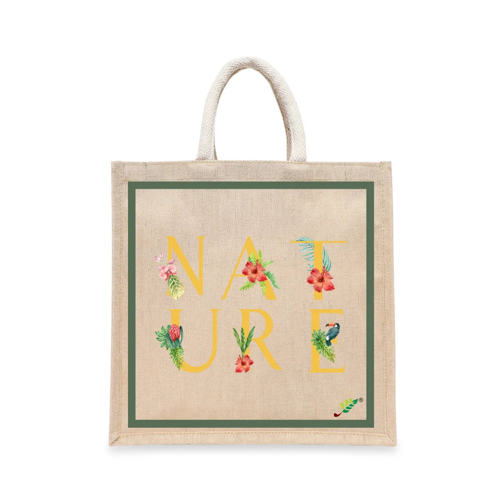 BYFT Tropical Botanical Tote Bag – “NATURE” Floral & Toucan Reusable Tote | Eco-Friendly Daily Carry Bag (Set of 1)