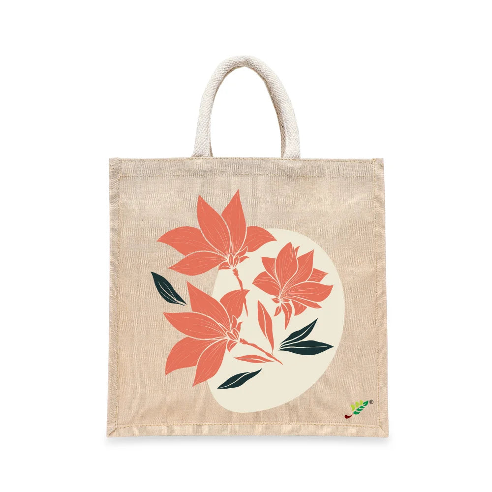 BYFT Elegant Floral Tote Bag – Coral Bloom Printed Reusable Tote | Eco-Friendly Daily Carry Bag (Set of 1)