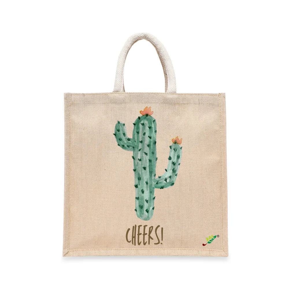 BYFT Aesthetic Desert Tote Bag – “Cactus Cheers!” Bloom Printed Reusable Tote | Eco-Friendly Everyday Carry Bag (Set of 1)