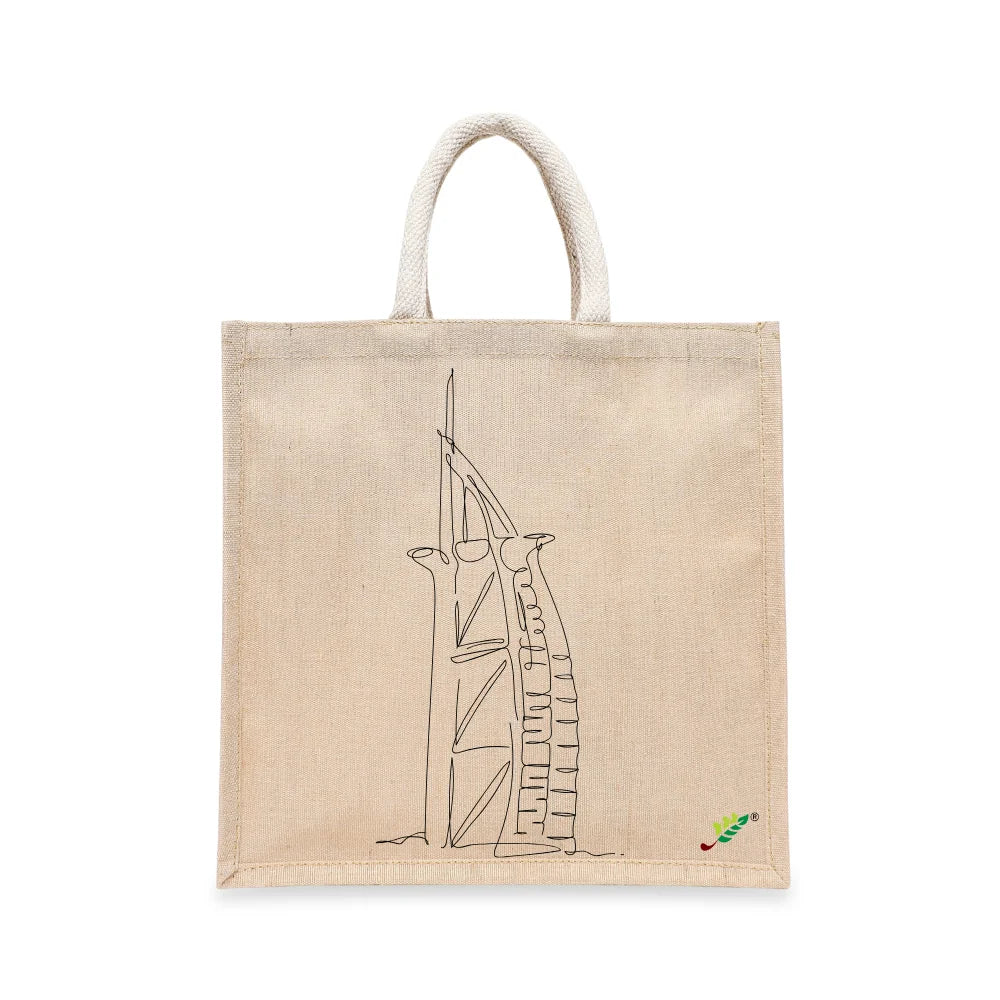 BYFT Minimal Line Art Tote Bag – “Burj Al Arab” Iconic Architecture Printed Tote | Reusable Everyday Carry (Set of 1)