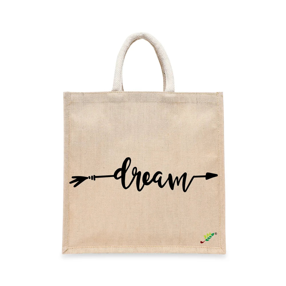 BYFT Inspirational Typography Tote Bag – “Dream” Arrow Printed Reusable Tote | Eco-Friendly Daily Carry Bag (Set of 1)
