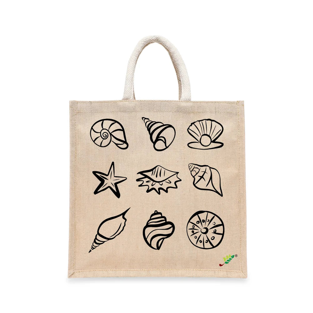 BYFT Coastal Shell Tote Bag – “Ocean Gems” Nautical Reusable Tote | Eco-Friendly Daily Carry Bag (Set of 1)