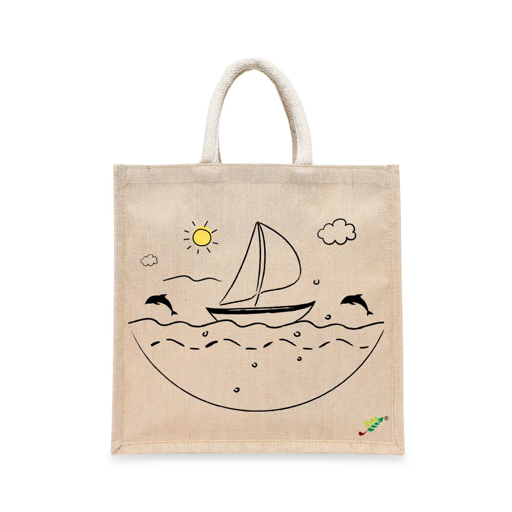 BYFT Nautical Adventure Tote Bag – “Ocean Dreams” Sailboat & Dolphin Printed Reusable Tote | Eco-Friendly Daily Carry Bag (Set of 1)