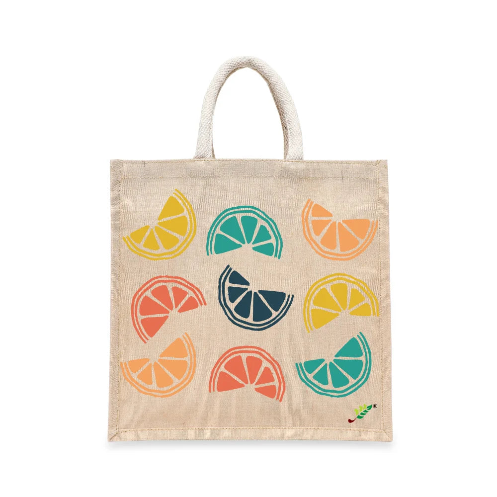 BYFT Vibrant Fruit Tote Bag – Colorful Citrus Slice Printed Reusable Tote | Eco-Friendly Daily Carry Bag (Set of 1)