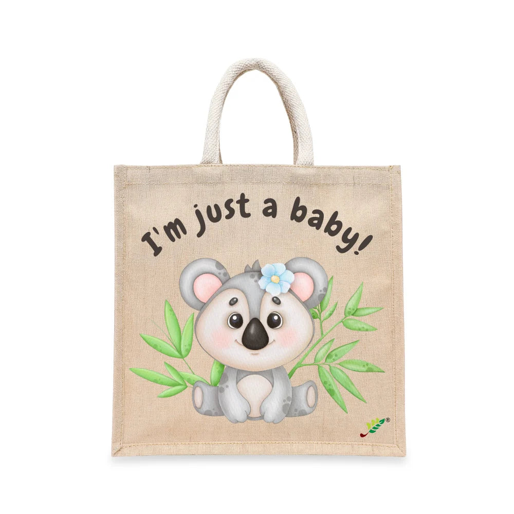 BYFT Sweet Baby Koala Tote Bag – “I’m just a baby!” Floral Koala Printed Reusable Tote | Eco-Friendly Daily Carry Bag (Set of 1)