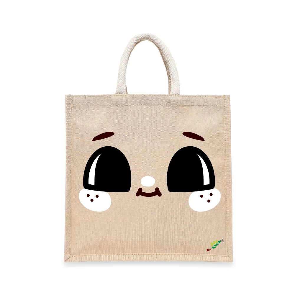 BYFT Adorable Smile Tote Bag – Cute Wide-Eyed Printed Reusable Tote | Eco-Friendly Daily Carry Bag (Set of 1)