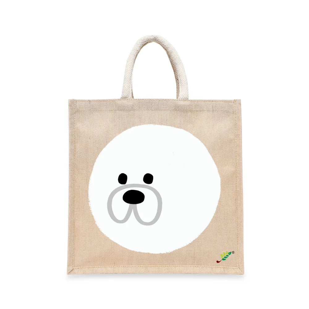 BYFT Minimalist Cute Puppy Tote Bag – Mochi Dog Reusable Tote | Eco-Friendly Daily Carry Bag (Set of 1)