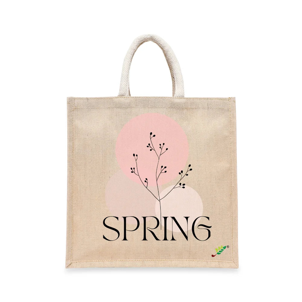 BYFT Spring Floral Tote Bag – Elegant Botanical "Spring" Printed Reusable Tote | Eco-Friendly Daily Carry Bag (Set of 1)