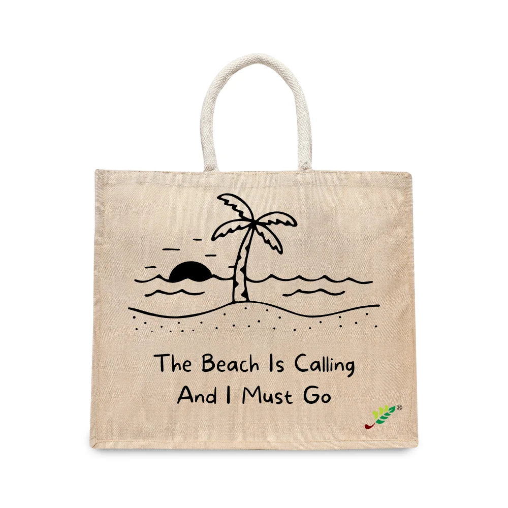BYFT Tropical Beach Tote Bag – “The Beach Is Calling” Nautical Printed Reusable Tote | Eco-Friendly Daily Carry Bag (Set of 1)