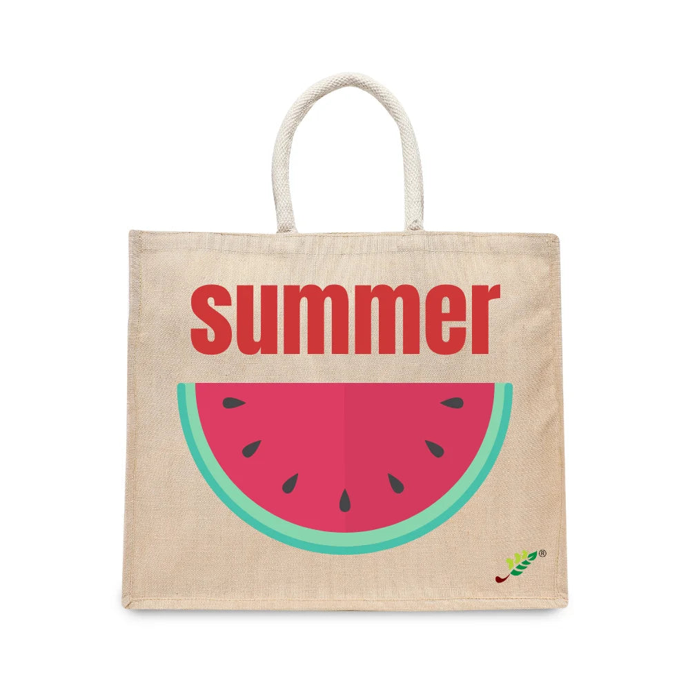 BYFT Summer Watermelon Tote Bag – Vibrant Fruit Slice Printed Reusable Tote | Eco-Friendly Daily Carry Bag (Set of 1)