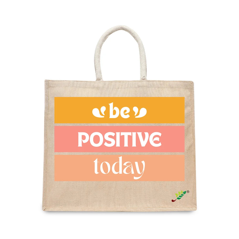 BYFT Motivational Tote Bag "Be Positive Today", Inspirational Printed Reusable Tote Everyday Eco-Friendly Carry Set of 1