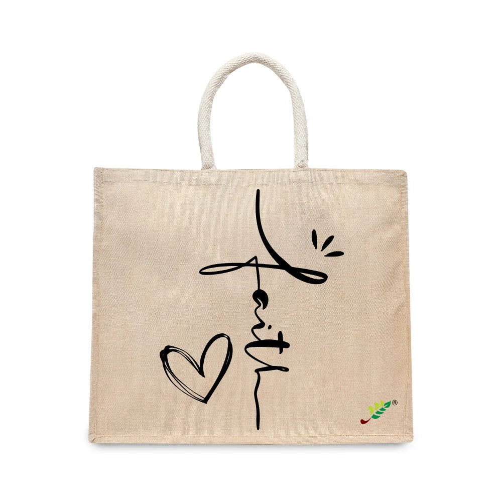 BYFT Inspirational Tote Bag – “Faith” Minimalist Heart Printed Reusable Tote | Eco-Friendly Daily Carry Bag (Set of 1)