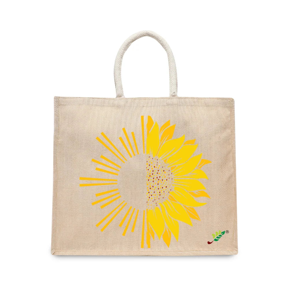 BYFT Artistic Sunflower Tote Bag – Dual-Nature Sun & Sunflower Printed Reusable Tote | Eco-Friendly Daily Carry Bag (Set of 1)