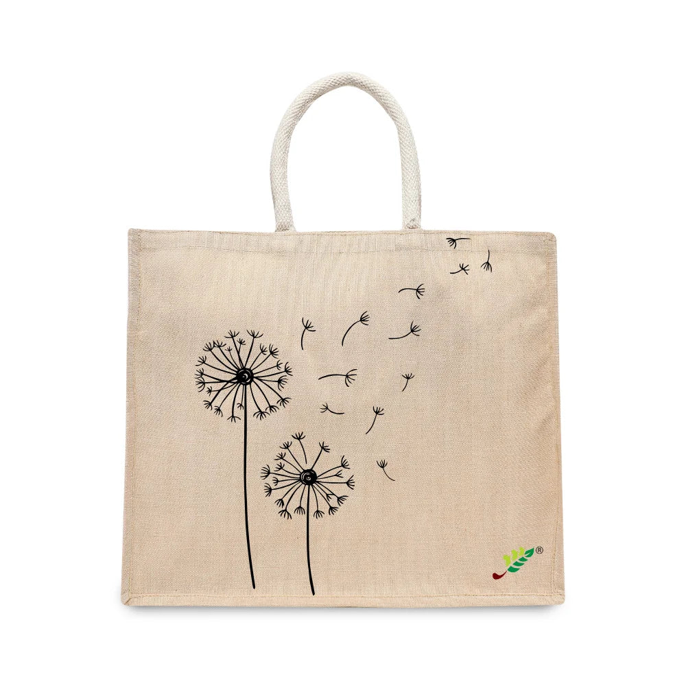 BYFT Aesthetic Nature Line Art Tote Bag – Dandelion Printed Reusable Tote | Eco-Friendly Daily Carry Bag (Set of 1)