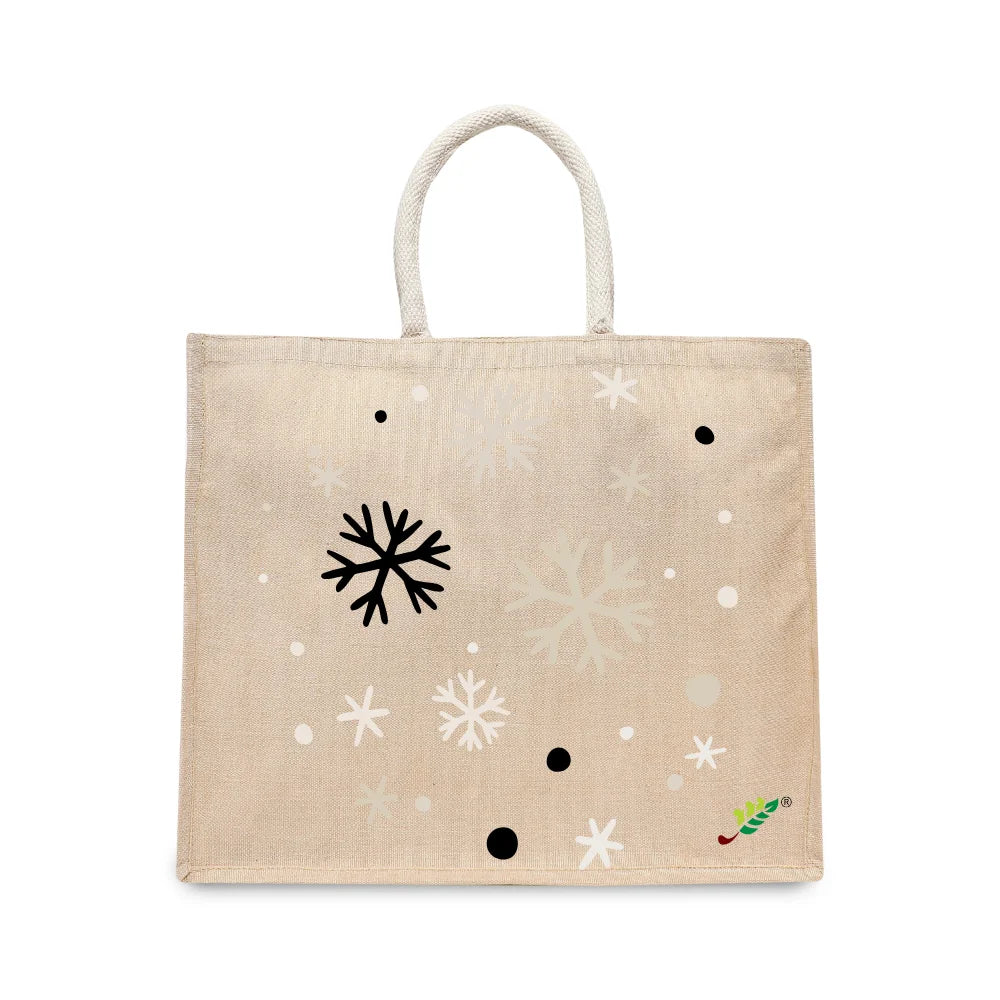 BYFT Winter Snowflakes Tote Bag – Minimalist Festive Snowflake Cluster Printed Reusable Tote | Eco-Friendly Daily Carry Bag (Set of 1)