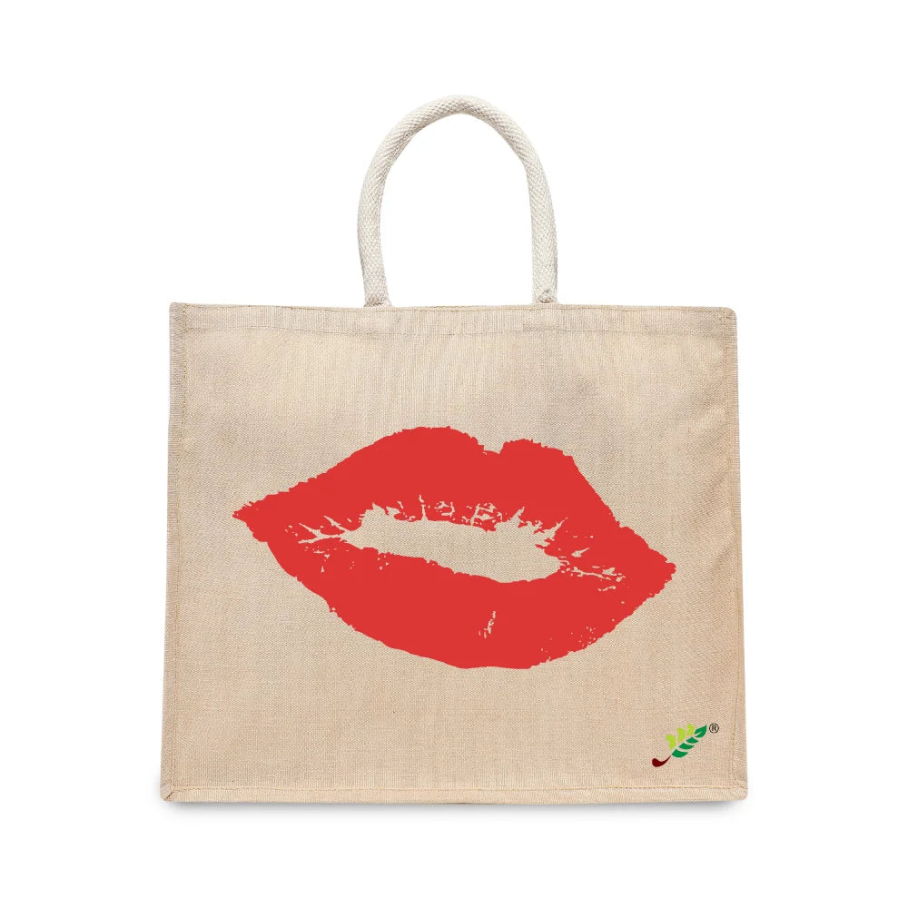 BYFT Red Lip Signature Tote Bag – Iconic Red Kiss Printed Reusable Tote | Eco-Friendly Daily Carry Bag (Set of 1)