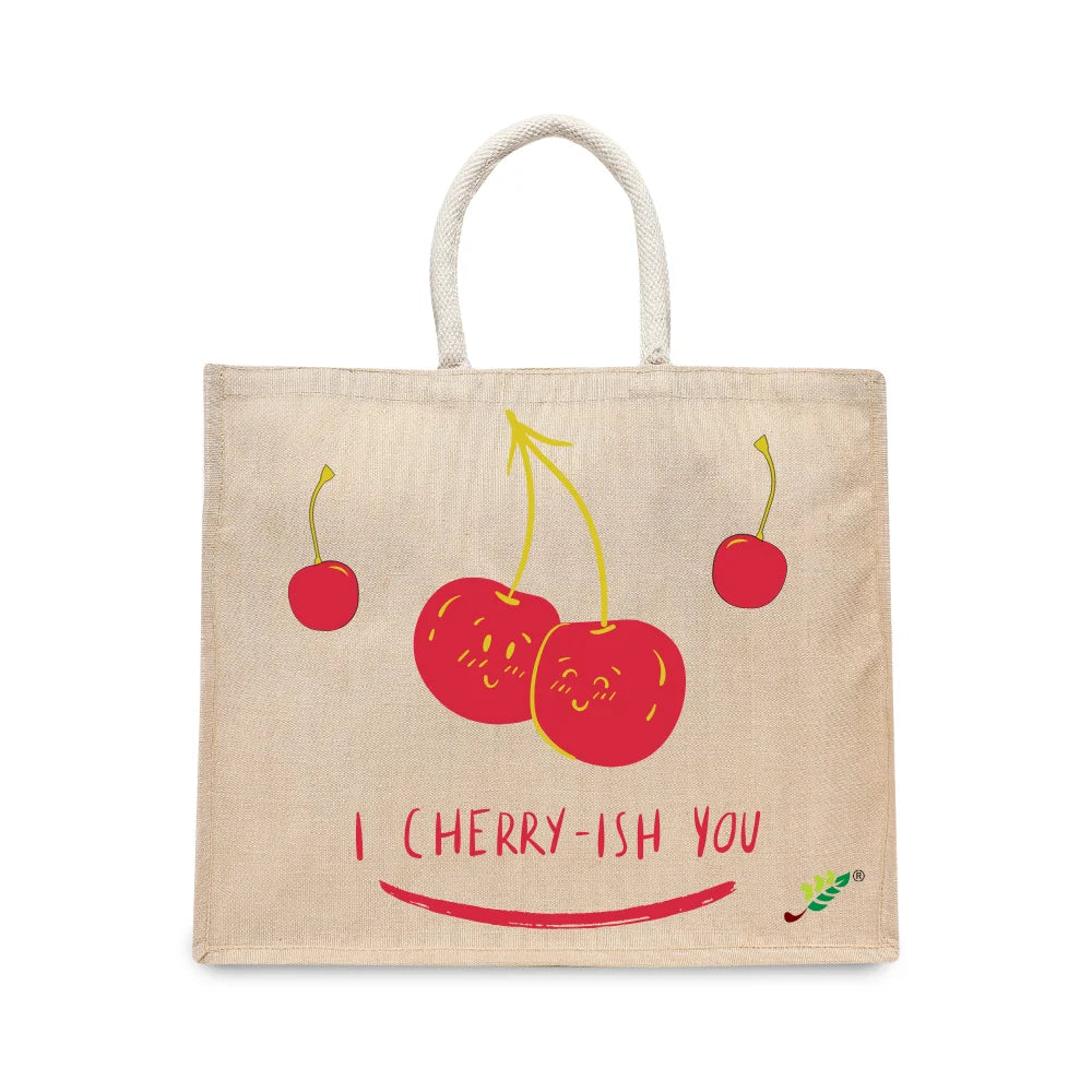 BYFT Whimsical Fruit Tote Bag – “I Cherry-ish You” Artistic Printed Reusable Tote | Eco-Friendly Daily Carry Bag (Set of 1)