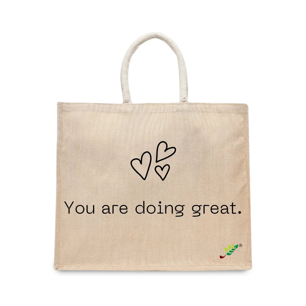 BYFT Inspirational Tote Bag – “You Are Doing Great” Heart Printed Reusable Tote | Eco-Friendly Daily Carry Bag (Set of 1)
