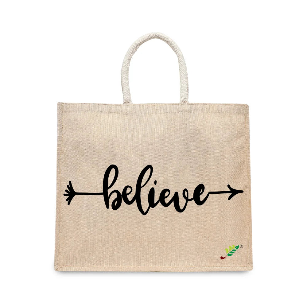 BYFT Minimalist Motivational Tote Bag Believe, Inspirational Printed Reusable Tote Everyday Eco-Friendly Carry Set of 1
