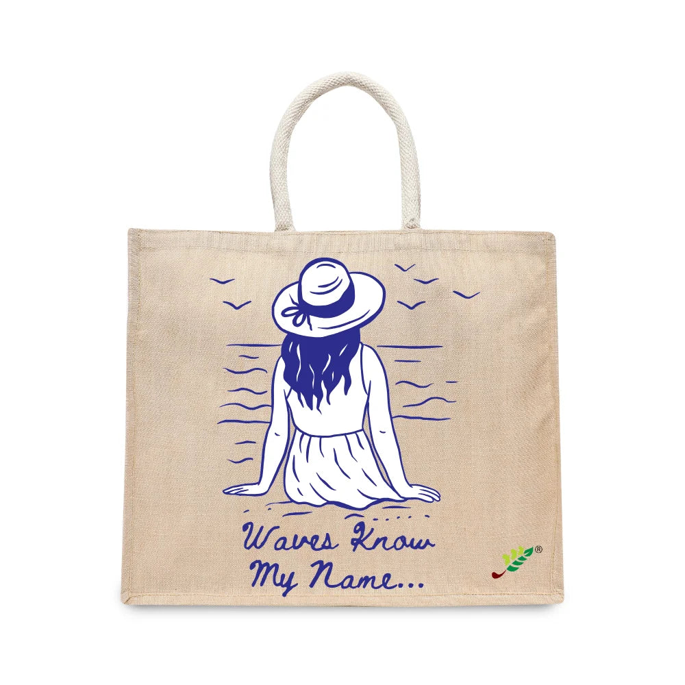 BYFT Nautical Women's Tote Bag – “Waves Know My Name” Blue Reusable Tote | Eco-Friendly Daily Carry Bag (Set of 1)