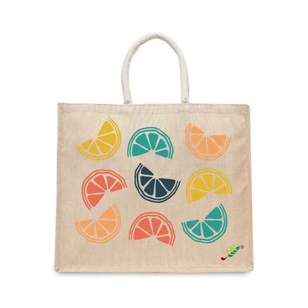 BYFT Vibrant Fruit Tote Bag – Colorful Citrus Slice Printed Reusable Tote | Eco-Friendly Daily Carry Bag (Set of 1)