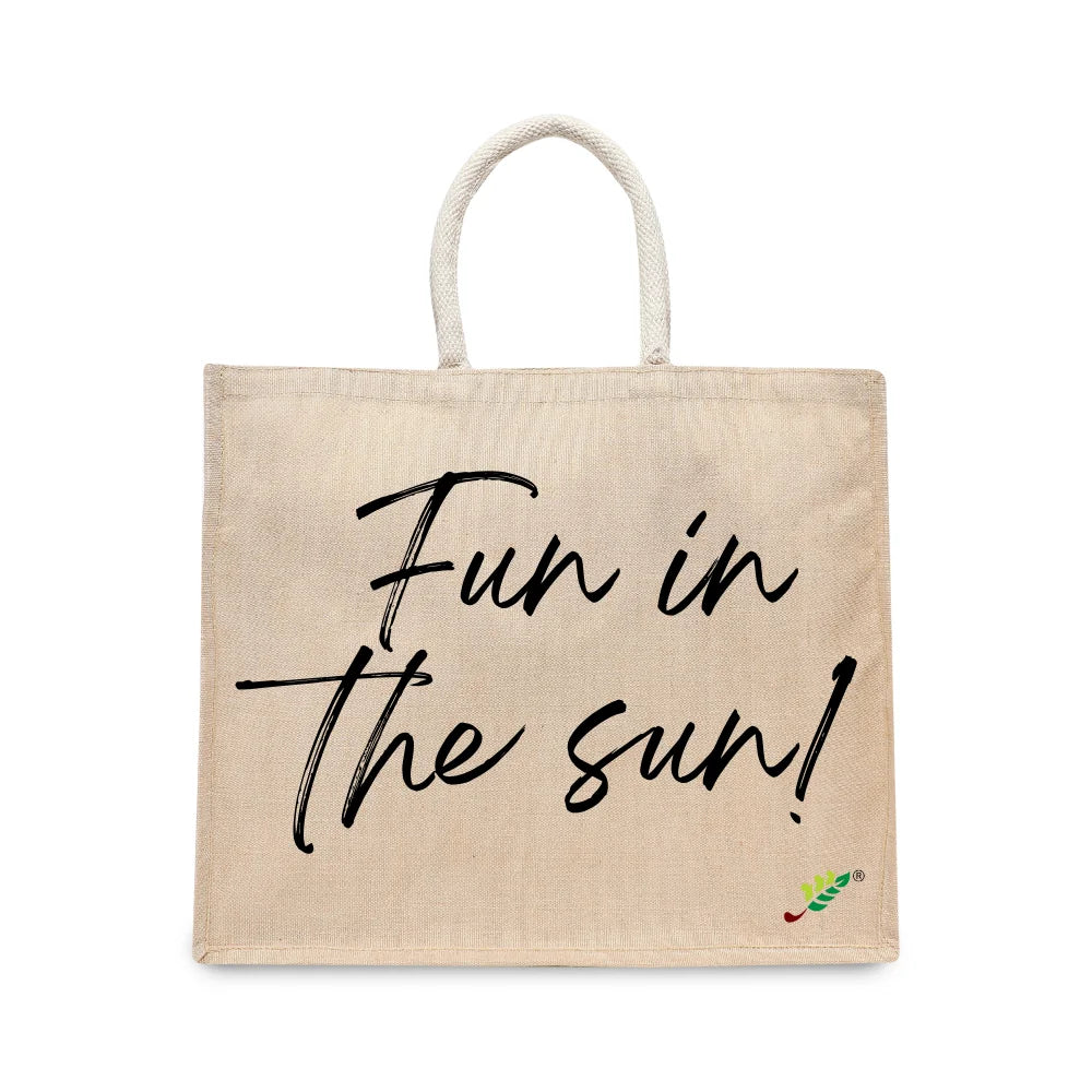 BYFT Summer Vibes Tote Bag – “Fun in the Sun!” Script Printed Reusable Tote | Eco-Friendly Daily Carry Bag (Set of 1)