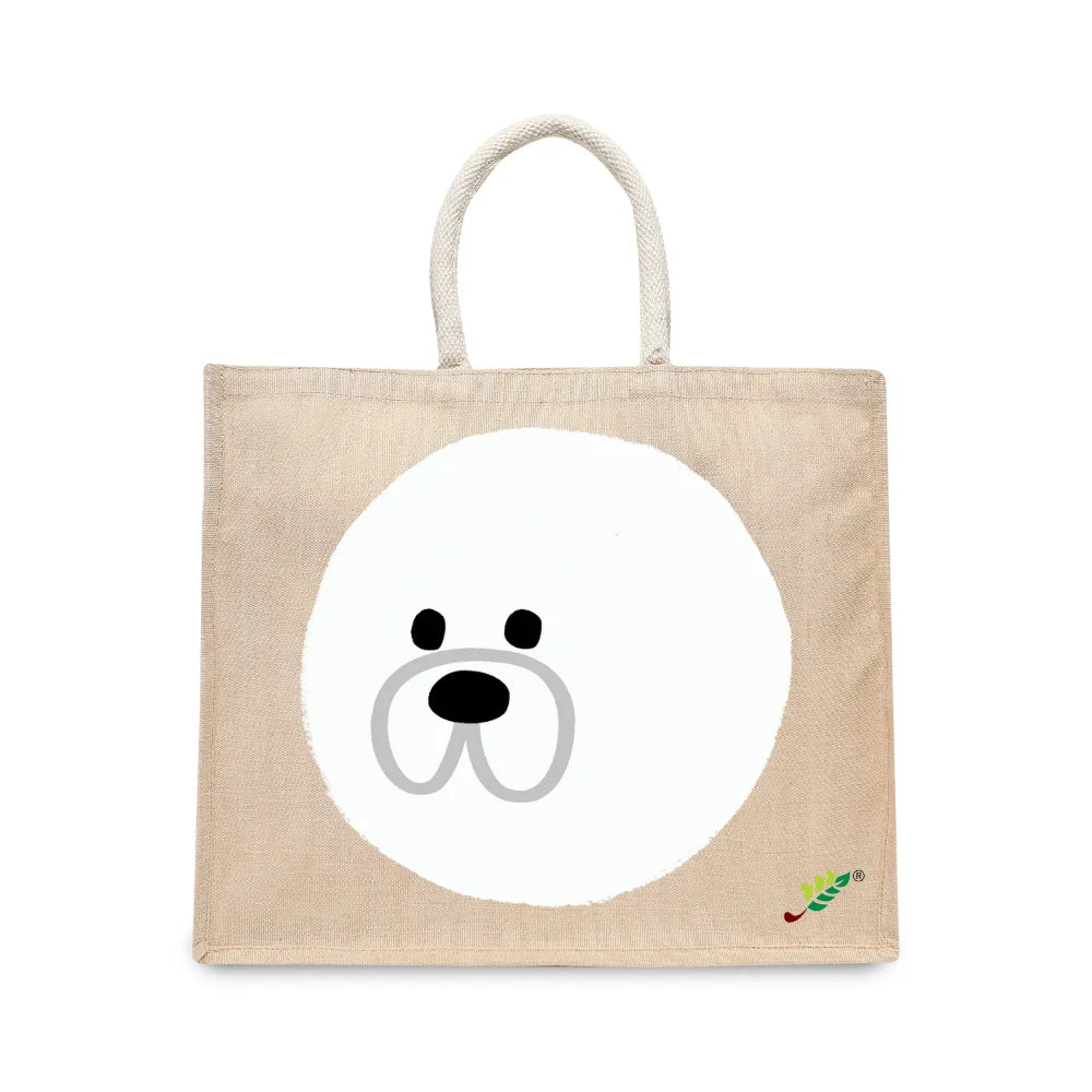 BYFT Minimalist Cute Puppy Tote Bag – Mochi Dog Reusable Tote | Eco-Friendly Daily Carry Bag (Set of 1)