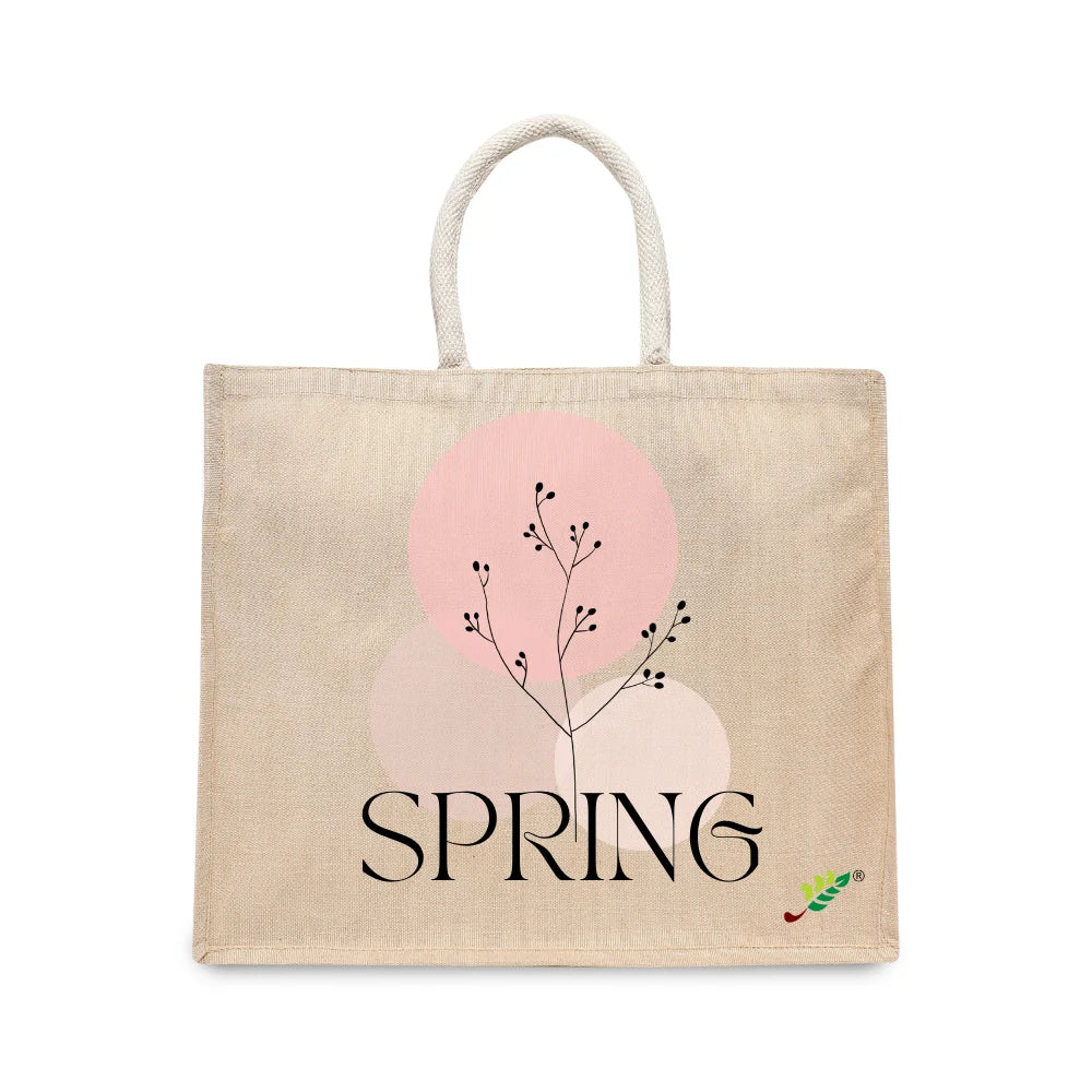 BYFT Spring Floral Tote Bag – Elegant Botanical "Spring" Printed Reusable Tote | Eco-Friendly Daily Carry Bag (Set of 1)