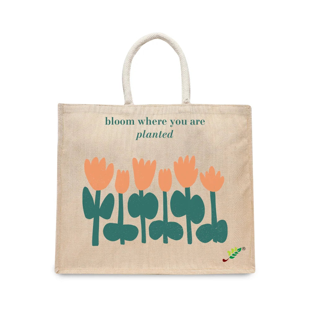 BYFT Inspirational Floral Tote Bag – “Bloom Where You Are Planted” Motivational Printed Tote | Reusable Everyday Carry (Set of 1)