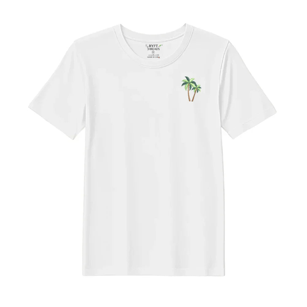 BYFT Threads Embroidered For You T-Shirt - Coconut Tree Design