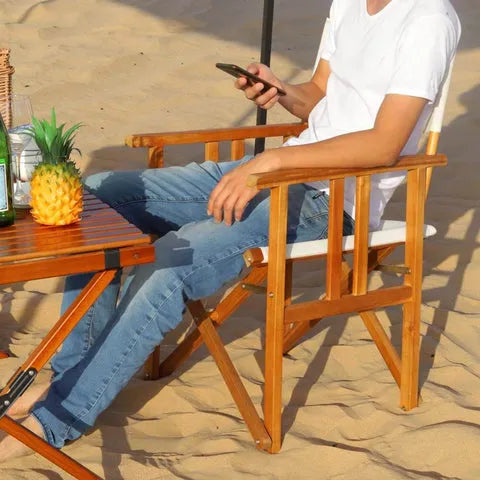 BYFT Outdoor Wood Fabric Folding Chair