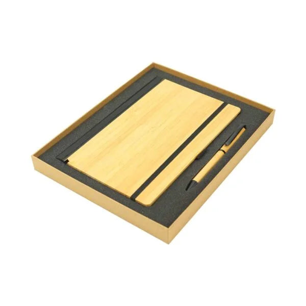 BYFT Bamboo Journal Set with A5 Size Notebook and Pen Set of 01